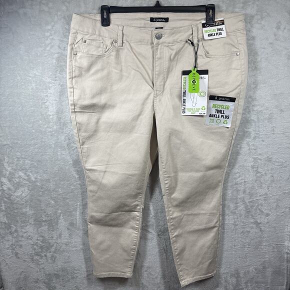 d.jeans NEW Womens Denim Jeans 20W Beige Ankle Plus Stretch Zipper Pockets - Picture 1 of 13